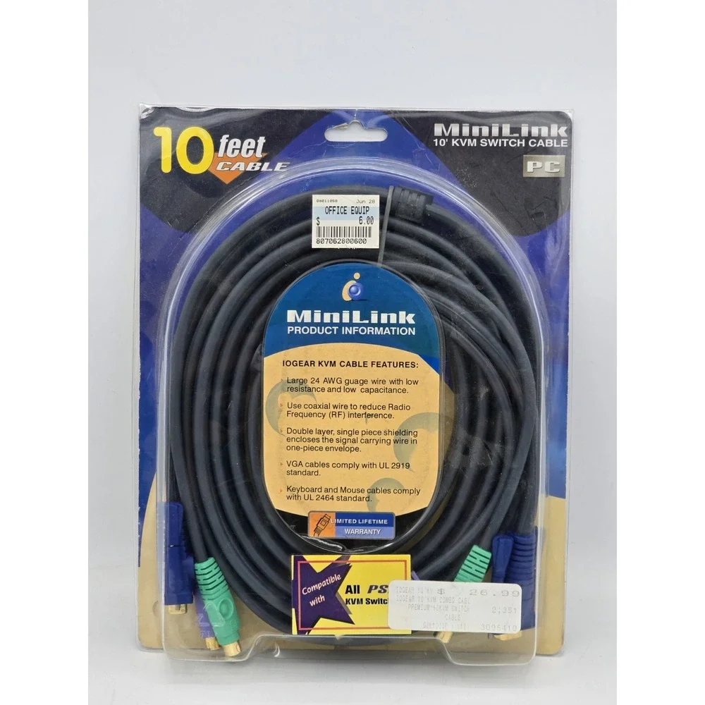 Premium KVM Cable 10FT Video VGA PS2 Male to Female - NOS - USA Ship